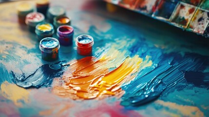 Poster - vibrant paint party concept showcasing a colorful palette with bright acrylic paints, artistic blend