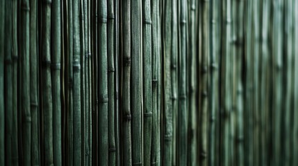 Canvas Print - Close-Up of Textured Rattan Wicker Reed Panel in Dark Green with Empty Space for Text and Background Decorated in Natural Elements