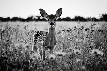 Fawn in the Meadow A young deer standing in a meadow surrounded by wildflowers