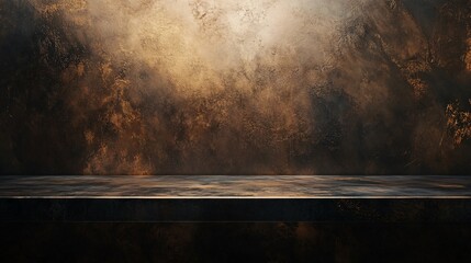 Poster - Empty shelf displaying on grunge golden wall background for product placement