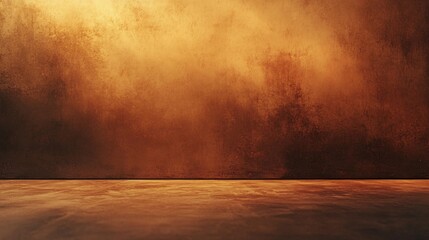 Poster - Empty room with grunge orange wall and floor background illuminating abstract texture backdrop