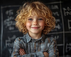 Poster - Confident Child Solving Math Equations on Chalkboard in Classroom Setting