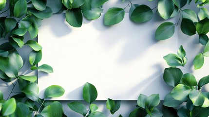 Poster - Green leaves framing white background creating natural mockup
