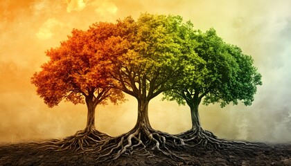 Aufkleber - Colorful Trees Representing Seasonal Change in Nature's Cycle