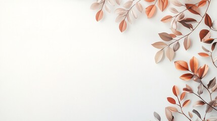 Aufkleber - Autumnal branches with orange and brown leaves forming a border on white background