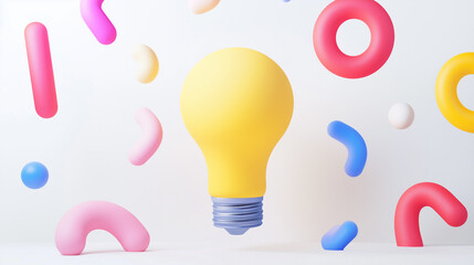 Poster - A yellow light bulb encircled by doddles in vibrant colors, symbolizing creativity and ideas, set against a white backdrop.