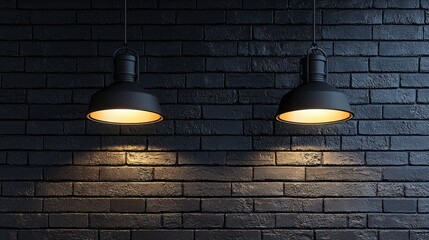 Poster - A rustic brick wall acts as a backdrop for two elegant lamps, casting a soft, inviting glow. This tranquil ambiance creates a warm atmosphere perfect for relaxation and conversation