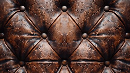 Wall Mural - Classic Vintage Brown Leather Upholstered Furniture with Elegant Square Pattern - Detailed View