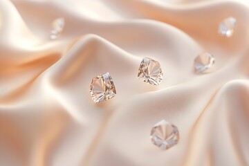 Poster - Amidst a backdrop of smooth, silky fabric, luminous diamonds are artistically scattered, reflecting light and creating a brilliant display of elegance and luxury