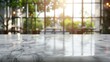 © Lasvu - White marble table top with blurred window background for cafe and restaurant product display.