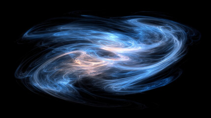Wall Mural - celestial dance: abstract swirling nebula in shades of blue and light orange against a black backgro