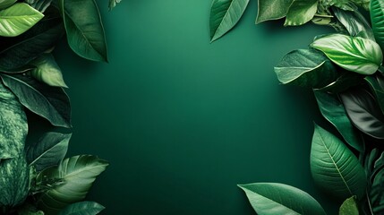 Aufkleber - Tropical leaves forming a frame on green background