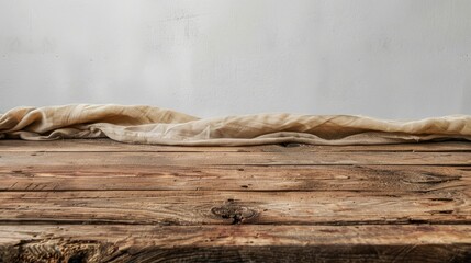 Sticker - Wooden table covered by tablecloth with empty space