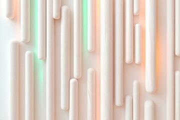 Poster - Vertical wooden slats in varying lengths and colors form a textured wall feature, enhanced by soft lighting that creates a warm ambiance
