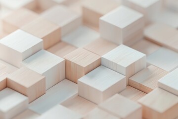 Poster - A detailed pattern of small wooden tiles forms a geometric mosaic, showcasing varying shades and textures of wood. The arrangement emphasizes the beauty of natural materials