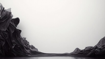 Poster - Abstract black fabric forming a landscape in a white studio