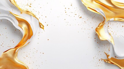 Aufkleber - Golden and white liquid paint mixing, creating an abstract design