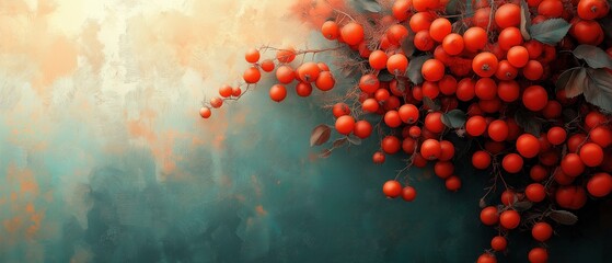 A branch with red berries on a textured background.