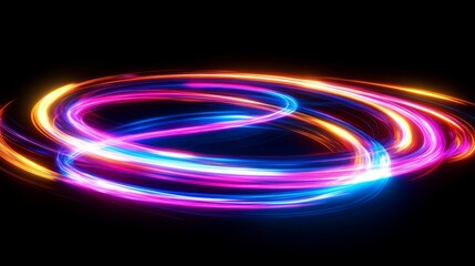 Aufkleber - Abstract neon light swirls set isolated on black background. Vector realistic illustration of golden, blue, pink color vortex, magic energy speed effect, futuristic portal, shiny luminous trails