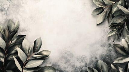 Poster - Eucalyptus leaves creating a natural frame on a rustic background