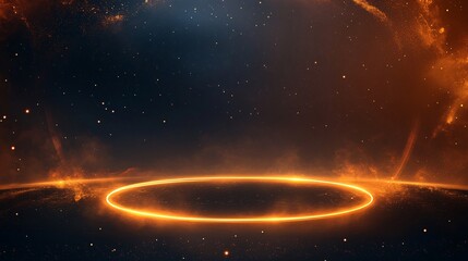 Poster - Golden ring shining in the dark universe with stars and nebulae