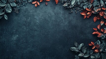 Aufkleber - Elegant dark background with teal and copper leaves creating a border
