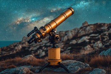 Wall Mural - Star trails captured through a telescope in a remote mountain area during the night