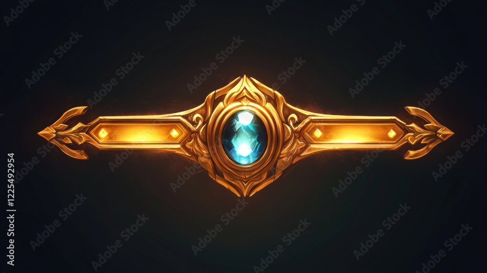 Golden fantasy game border ui button frame design. Medieval gold metal ...