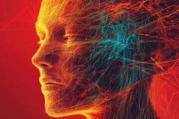 Poster - Visualization of artificial intelligence showcasing neural networks and human-like features