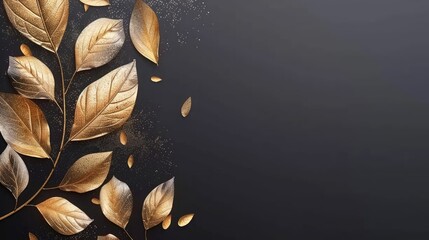 Wall Mural - Template for elegant wedding invites with golden leaf design and blank space for text