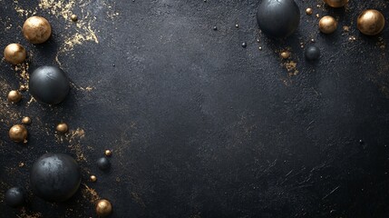 Aufkleber - Black and gold spheres creating an elegant border on dark textured background