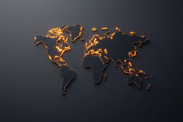 world map with glowing orange lines highlights conversion hotspots on dark background, creating vibrant and modern visual effect