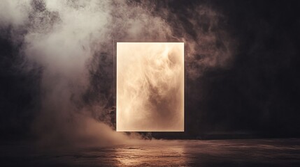 Poster - Bright rectangle floating in a dark room filled with smoke