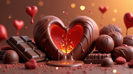 Wall Mural - Valentine's day chocolate heart wallpaper sweet love concept romantic environment warm viewpoint