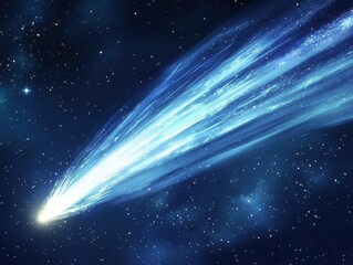 Wall Mural - luminous comet streaking across starlit night sky, leaving ethereal blue-white trail with golden spa
