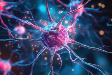 Poster - Neurons with colorful connections in a dynamic scientific illustration at night