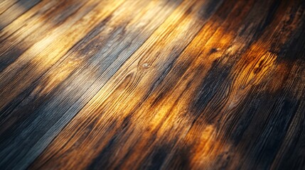 Aufkleber - Warm light shining on rustic wooden planks creates cozy ambiance