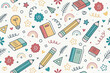 © setan cell - Colorful back-to-school pattern; pencils, books, stationery; website background