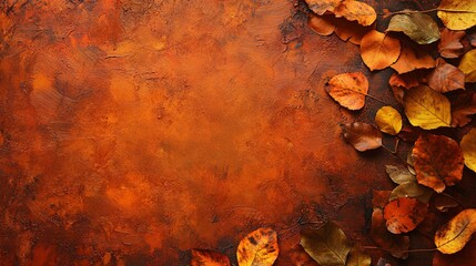 Aufkleber - Autumn leaves forming a border on grunge orange background