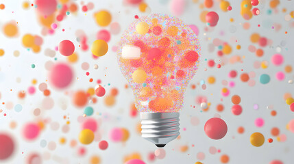 Wall Mural - light bulb illustration with digital dots in a white background, innovation and new idea concept -