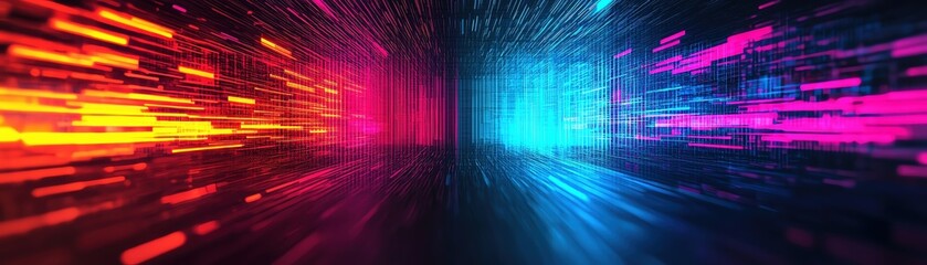 Poster - Abstract digital light trails create a vibrant and dynamic background design.