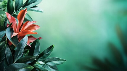 Poster - Lush tropical foliage creating a vibrant green and orange botanical backdrop