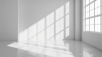 Wall Mural - Empty studio room with white background and window shadows for product showcasing.