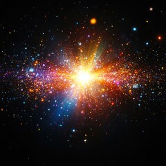 Fototapete - Multicolored Cosmic Explosion With Glowing Light And Sparks