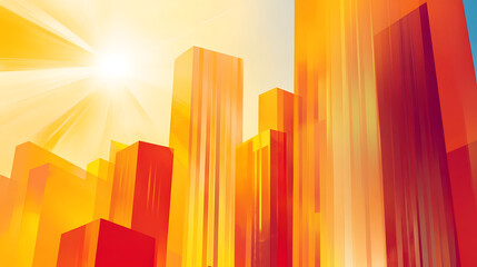 Wall Mural - Abstract architectural background, vertical geometric shapes, sun reflection.