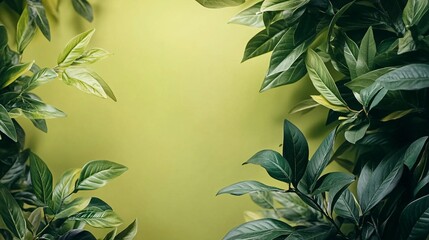 Aufkleber - Green leaves creating a natural frame on a soft green background