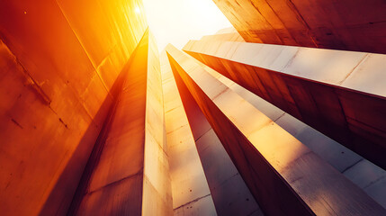 Wall Mural - Abstract architectural background, vertical geometric shapes, sun reflection.