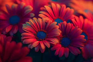 Wall Mural - Vibrant close-up of colorful flowers blooming in a garden, with a soft-focus background creating depth