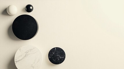 Poster - Minimalist black and white marble and granite podiums displaying luxury products