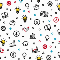 Seamless pattern business, growth, ideas, finance, icons, white background, website design